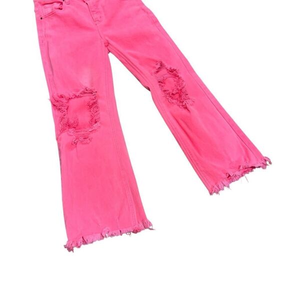 Revolve Risen Jeans Pink NEVIE NEON CORAL DISTRESSED HIGH RISE STRAIGHT LEG Jean - Picture 4 of 9